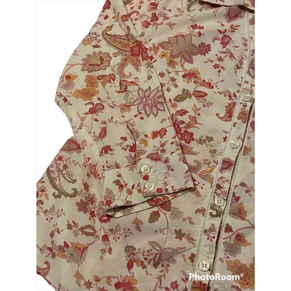Woman’s Sonoma SZ M White/Pink Paisley-Floral Button Down Blouse - Picture 2 of 5